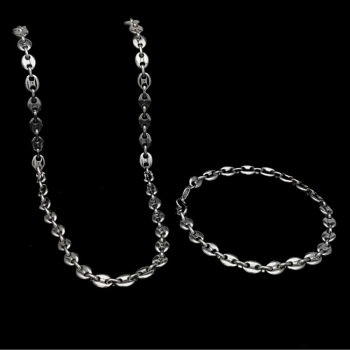 Set Armband und Kette Mann massive Stahl Kaffee Korn 7mm schwarz Hintergrund