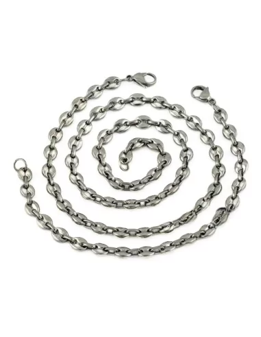 Men's solid steel bracelet and chain set coffee bean 7mm white background