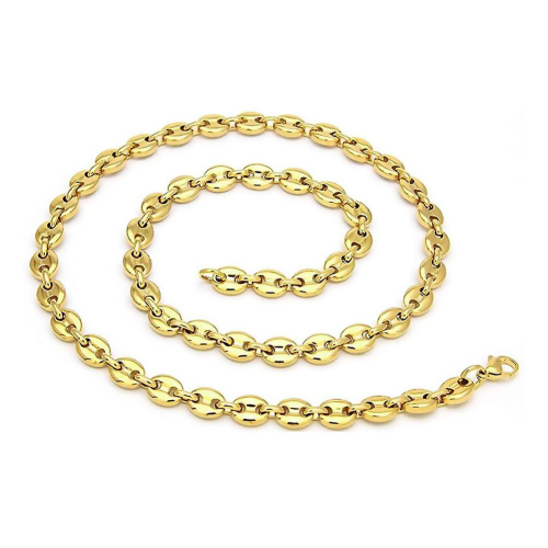 Coffee bean necklace stainless steel gilded with fine gold men's chain 60cm 7mm