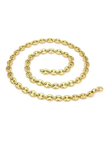 Coffee bean necklace stainless steel gilded with fine gold men's chain 60cm 7mm