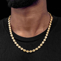 Collier grain de café acier inoxydable doré à l'or fin chaine homme 60cm 7mm