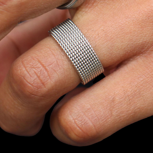 Ring Ring Man Woman Couple Steel Mesh Silver Knight Style On One Hand