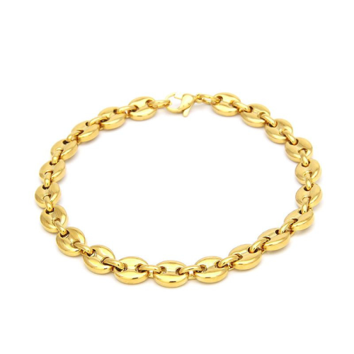 Fine gold stainless steel coffee bean bracelet set 7mm