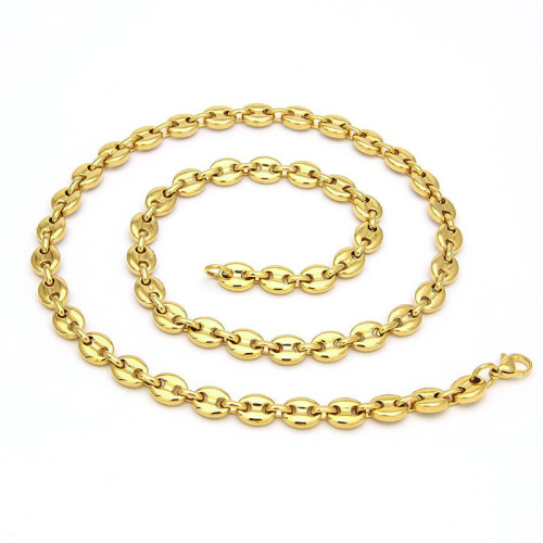 Conjunto de collar de cadena de grano de café de acero inoxidable dorado fino 7 mm