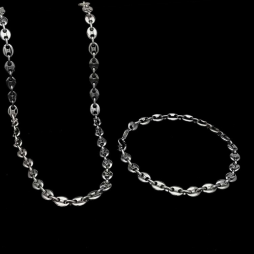 Set Armband und Kette Mann massive Stahl große Kaffeekorn 11mm schwarz Hintergrund