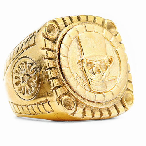 Ring man ring steel gold fine biker head of death imposing cigar from close
