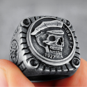 Grosse bague homme chevalière acier biker tête de mort liberty 1927