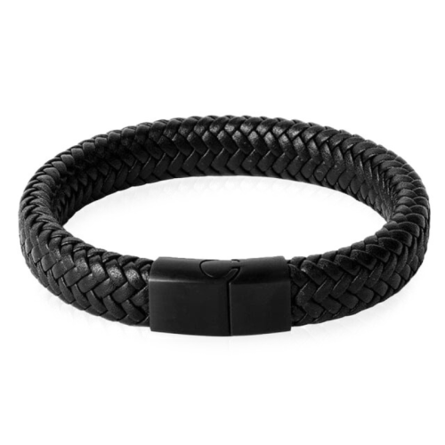 Herren Armband geflochtenes Leder und Edelstahl schwarz stilvolle Klasse