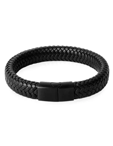 Men's bracelet in braided leather and stylish black stainless steel