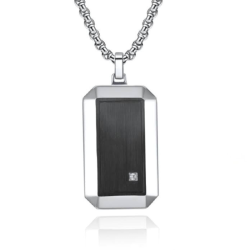 Men's pendant necklace military plate stainless steel with black background and square zircon stone.