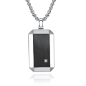 Collar colgante de los hombres placa militar de acero inoxidable con fondo negro y piedra cuadrada de circón.