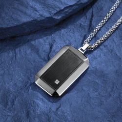 Anhänger Halskette Mann Stahlplatte schwarz Set Zirkon Kette enthalten