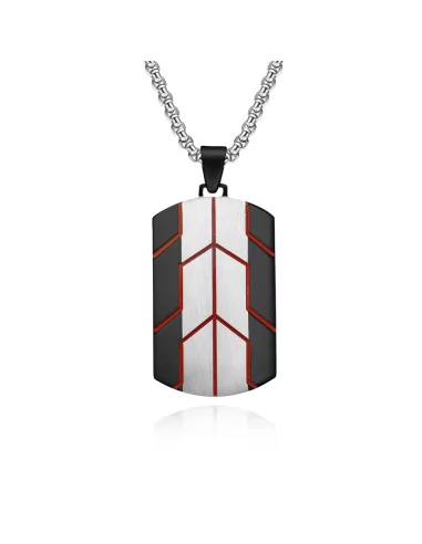 Men's pendant steel silver black red original military plate futuristic design