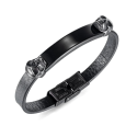 Pulsera hombre cuero negro placa de la muerte cabeza moto para engrave 19cm