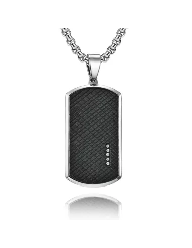 Men's carbon black military plate steel pendant necklace set with chain included