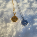 Men's compass pendant necklace, gold steel Cuban chain of your choice, exposed on snow