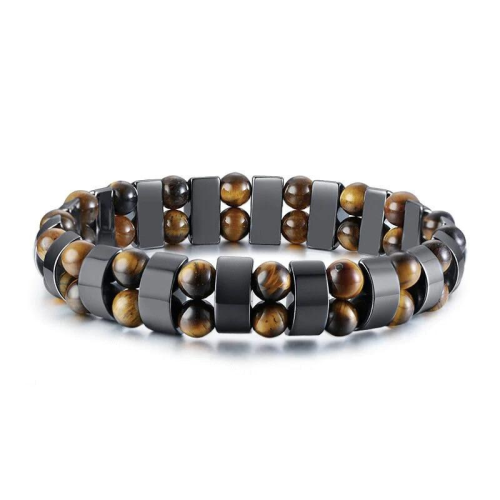 Bracciale da uomo con perla occhio di tigre ed ematite nera magnetica spirituale