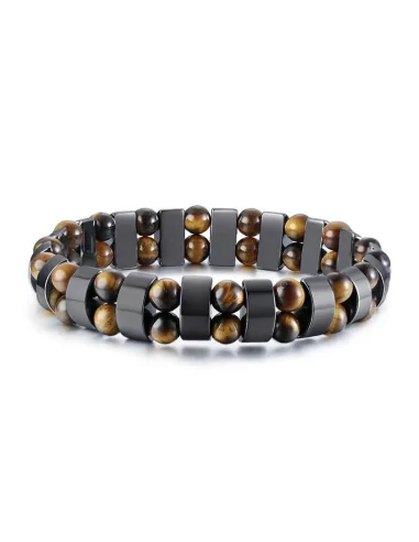 Men's bracelet with tiger's eye pearl and spiritual magnetic black hematite
