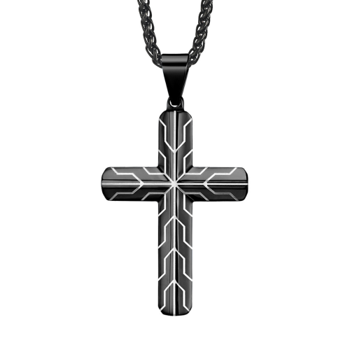 Men's black steel cross pendant hypnotic electric effect