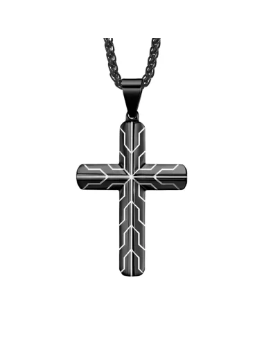 Men's black steel cross pendant hypnotic electric effect
