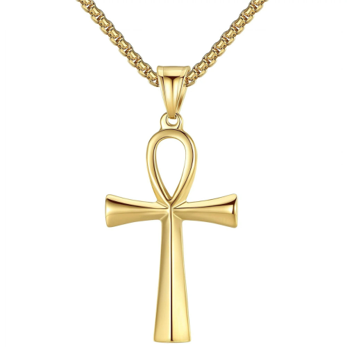 Collar para hombre con colgante de cruz ankh egipcia, acero dorado