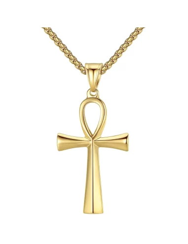 Herren-Halskette mit Anhänger, ägyptisches Kreuz, Ankh-Stahl, Farbe Ihrer Wahl: Silber oder Gold