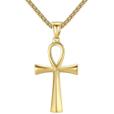 Herrenhalskette mit ägyptischem Ankh-Kreuz-Anhänger, goldfarbener Stahl