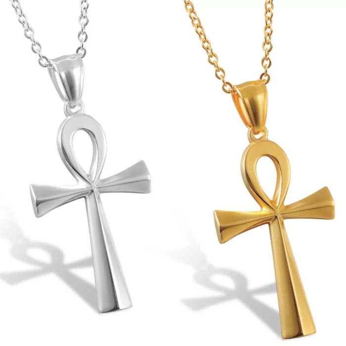 Herren-Halskette mit Anhänger, ägyptisches Kreuz, Ankh-Stahl, Farbe Ihrer  Wahl: Silber oder Gold
