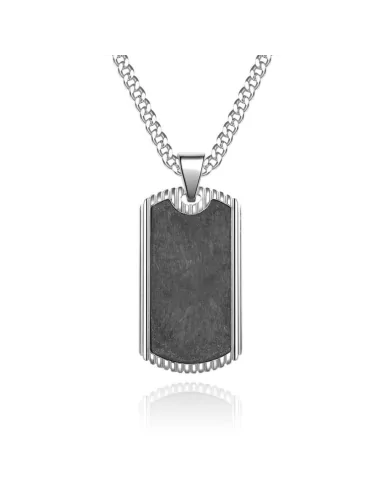 Men's steel pendant necklace black military plate carbon charcoal chain included