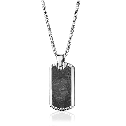 Collar con colgante de acero para hombre, placa militar negra, cadena de carbón incluida, oruga rolo