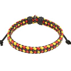 VERSTELLBARES ARMBAND FÜR HERREN AUS GEFLOCHTENEM LEDER, FARBE BELGISCHE FLAGGE ROT GELB SCHWARZ NEU 0178