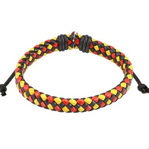 ADJUSTABLE BRACELET FOR MEN IN BRAIDED LEATHER COLOR BELGIAN FLAG RED YELLOW BLACK NEW 0178