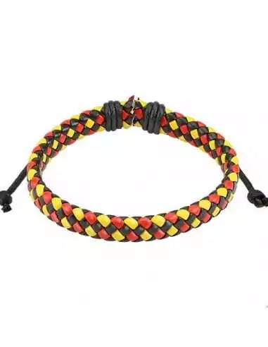 ADJUSTABLE BRACELET FOR MEN IN BRAIDED LEATHER COLOR BELGIAN FLAG RED YELLOW BLACK NEW 0178
