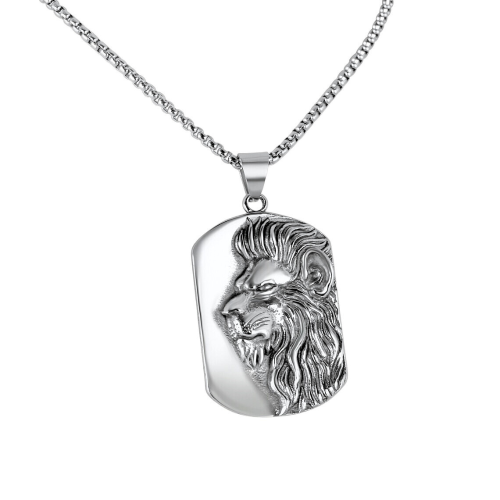 Necklace pendant man steel military plate lion head chain included
