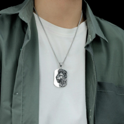 Collar colgante hombre acero placa militar león cabeza cadena incluida