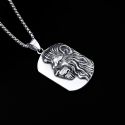 Collar colgante hombre acero placa militar león cabeza cadena incluida en fondo negro