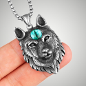 Necklace pendant man wolf head blue steel chain included