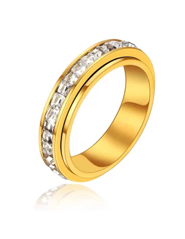 Women's wedding ring in fine gold steel set with rotating anxiety crystals