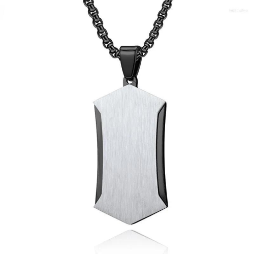 Necklace Men Pendant Plate Geometric Steel Edges Black Color