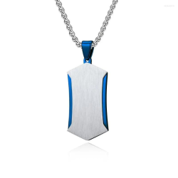 Collana pendente da uomo Lastra geometrica in acciaio spazzolato con bordi smussati rifiutati in blu, oro e nero. 2