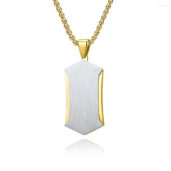 Collier homme pendentif plaque acier géométrique bords couleur or