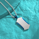 Collana uomo ciondolo piatto militare piastra geometrica colore blu ardesia blu