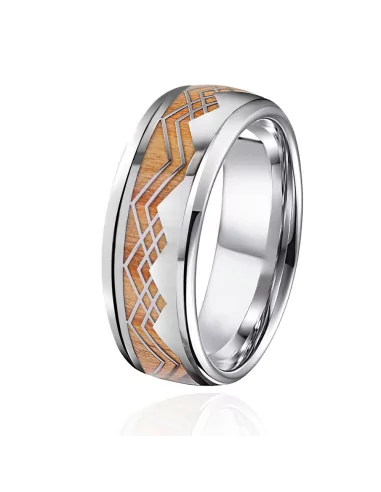 Men's wedding ring stainless steel acacia wood ring