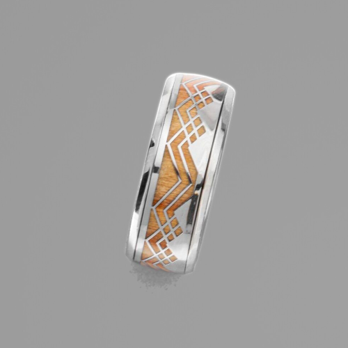 Anillo de boda para hombre anillo acero inoxidable madera de acacia fondo gris