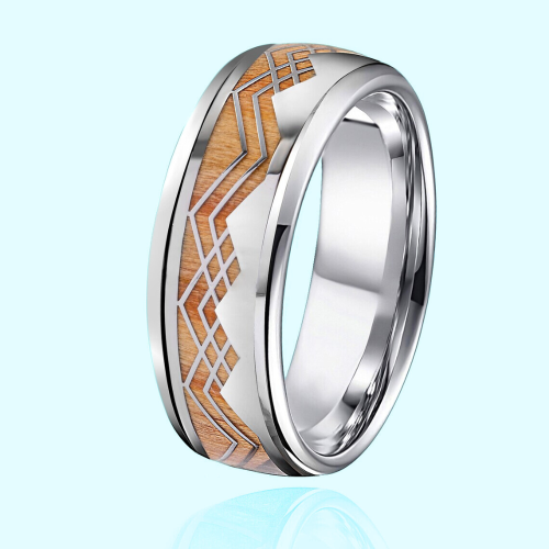 Ring ring Wedding Alliance Male Stainless Steel Wood Acacia Blue Background