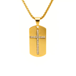 Collier pendentif plaque militaire croix homme acier couleur au choix