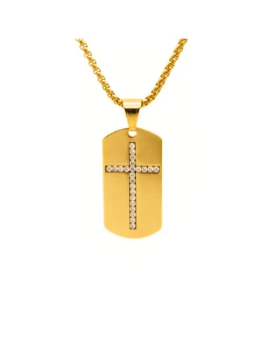 Herren-Halskette mit Militär-Kreuzplatten-Anhänger, Stahlfarbe Ihrer Wahl