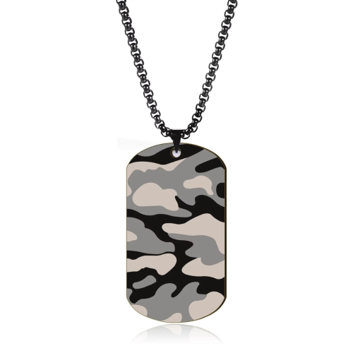 Collier pendentif homme plaque militaire camouflage acier chaine incluse