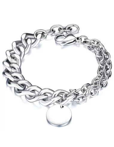 Men's stainless steel double chain bracelet, customizable Cuban mesh