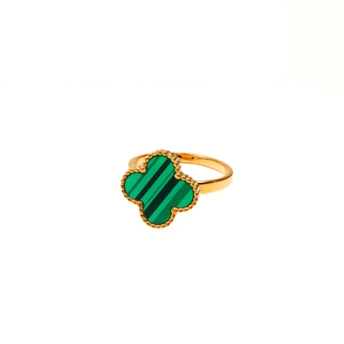 Anillo de anillo de mujer de acero inoxidable oro fino trébol color verde